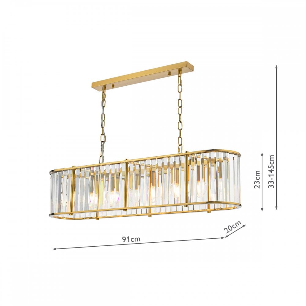 Kiran 7 Light Bar Pendant In Natural Brass With Crystal Glass KIR3435