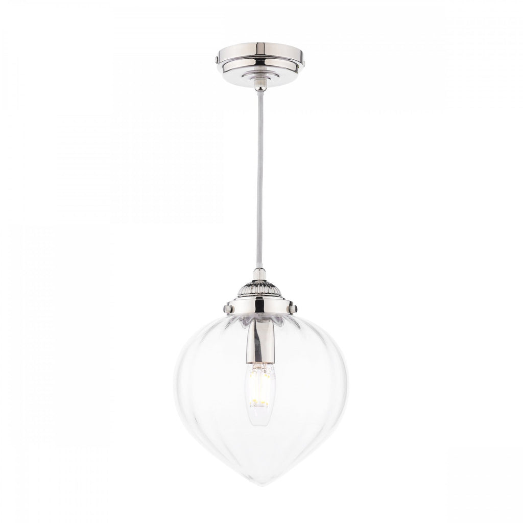 Whitham Single Ceiling Pendant Light In Polished Nickel and Ribbed Glass LA3756588-Q