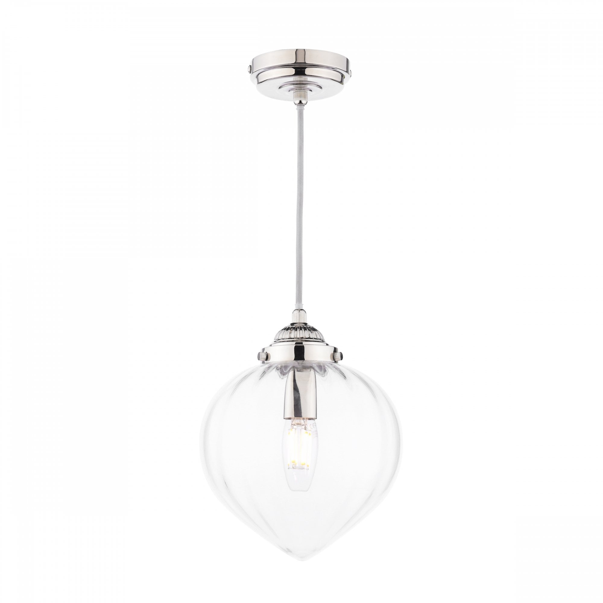 Whitham Single Ceiling Pendant Light In Polished Nickel and Ribbed Glass LA3756588-Q