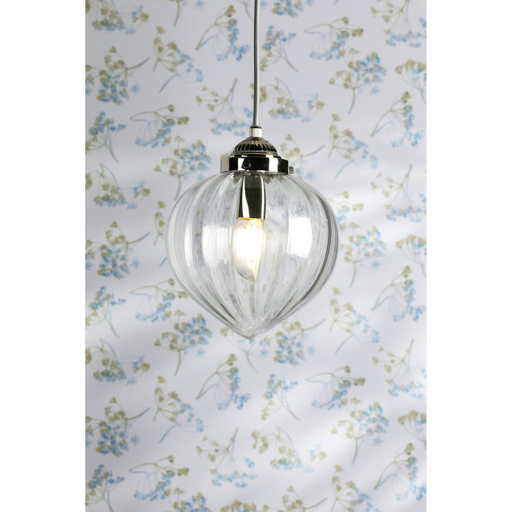 Whitham Single Ceiling Pendant Light In Polished Nickel and Ribbed Glass LA3756588-Q