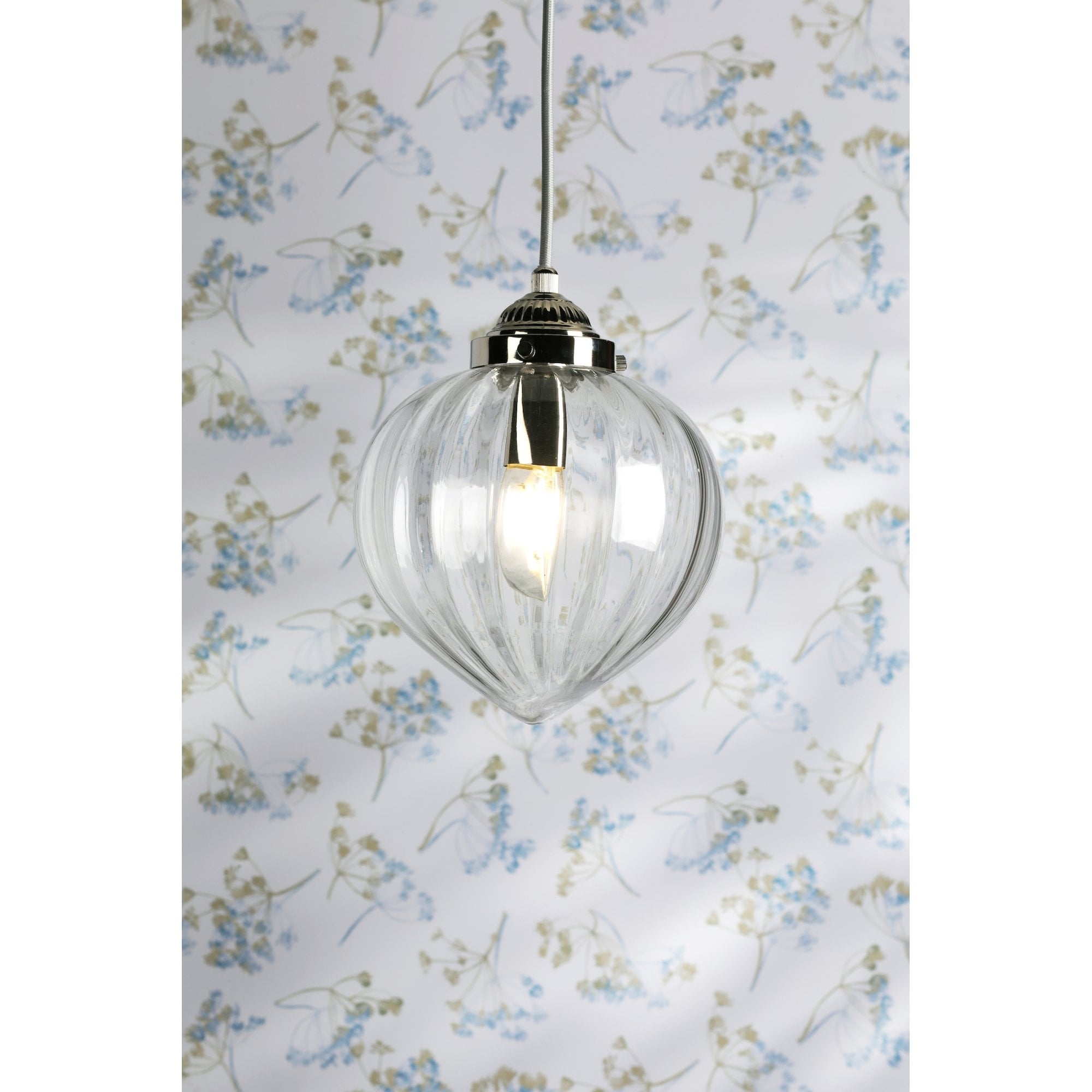 Whitham Single Ceiling Pendant Light In Polished Nickel and Ribbed Glass LA3756588-Q