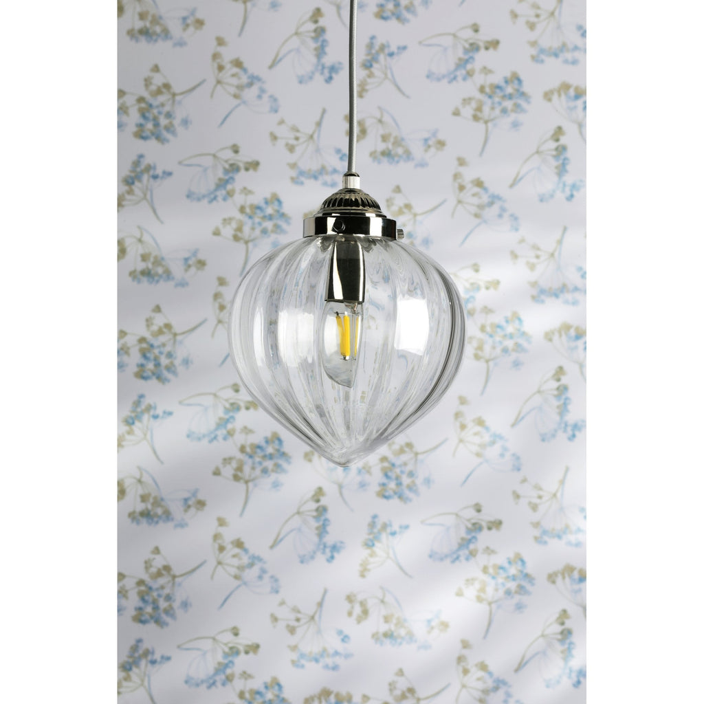 Whitham Single Ceiling Pendant Light In Polished Nickel and Ribbed Glass LA3756588-Q