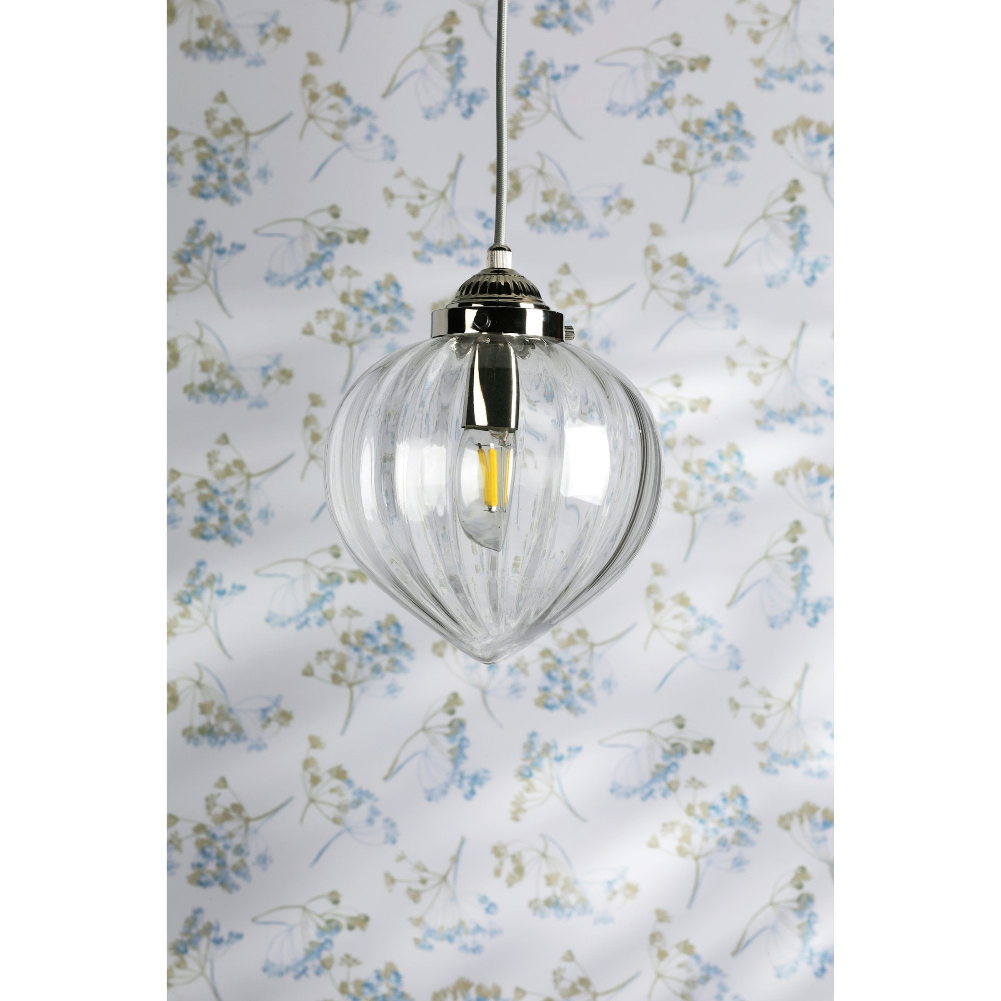 Whitham Single Ceiling Pendant Light In Polished Nickel and Ribbed Glass LA3756588-Q