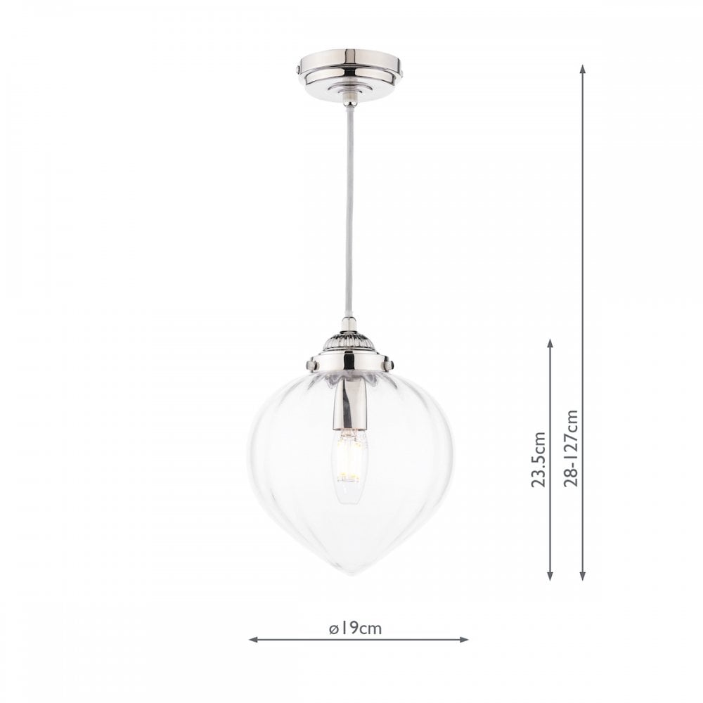 Whitham Single Ceiling Pendant Light In Polished Nickel and Ribbed Glass LA3756588-Q