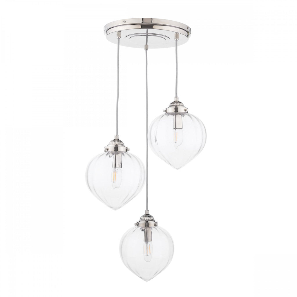 Whitham Cluster Ceiling Pendant Light In Polished Nickel and Ribbed Glass LA3756592-Q