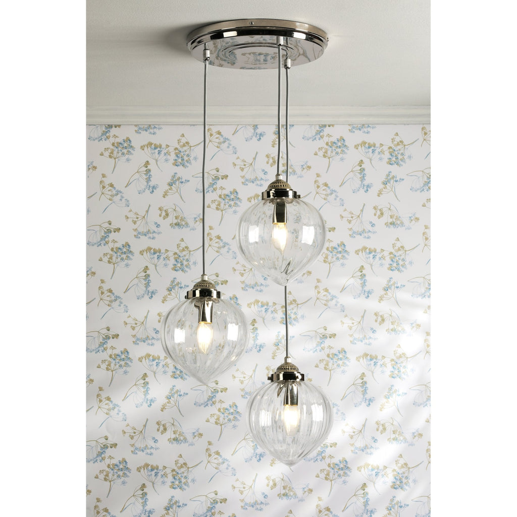 Whitham Cluster Ceiling Pendant Light In Polished Nickel and Ribbed Glass LA3756592-Q