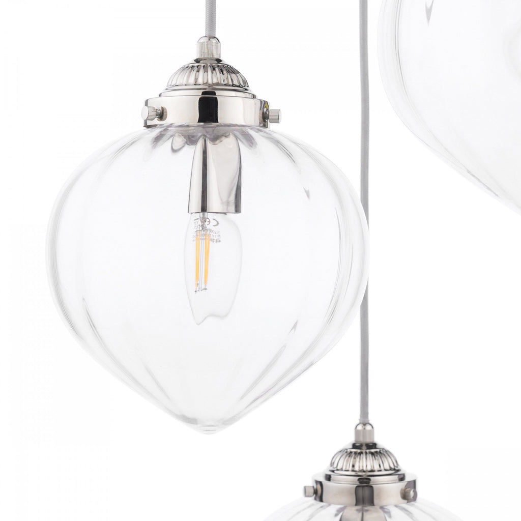 Whitham Cluster Ceiling Pendant Light In Polished Nickel and Ribbed Glass LA3756592-Q