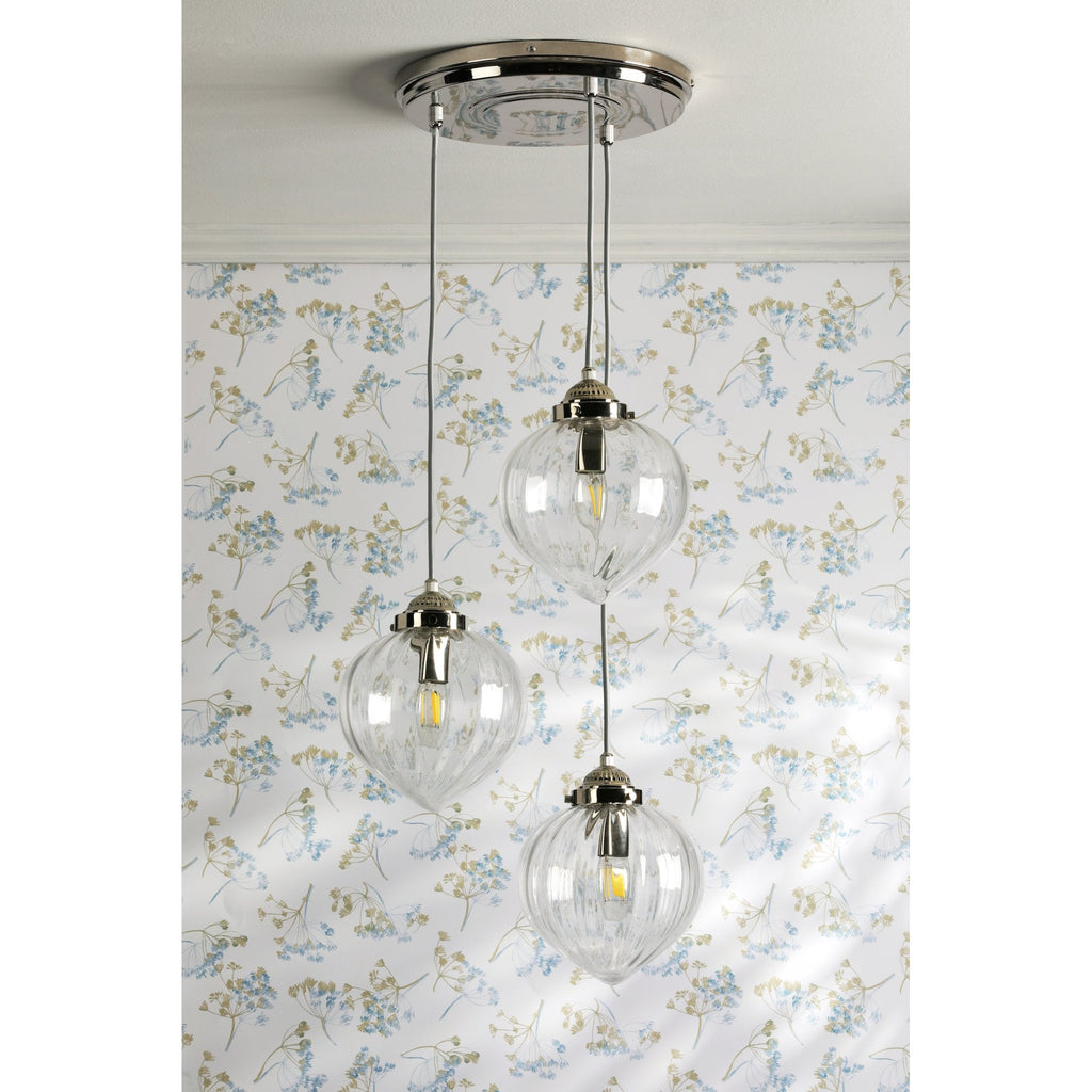 Whitham Cluster Ceiling Pendant Light In Polished Nickel and Ribbed Glass LA3756592-Q