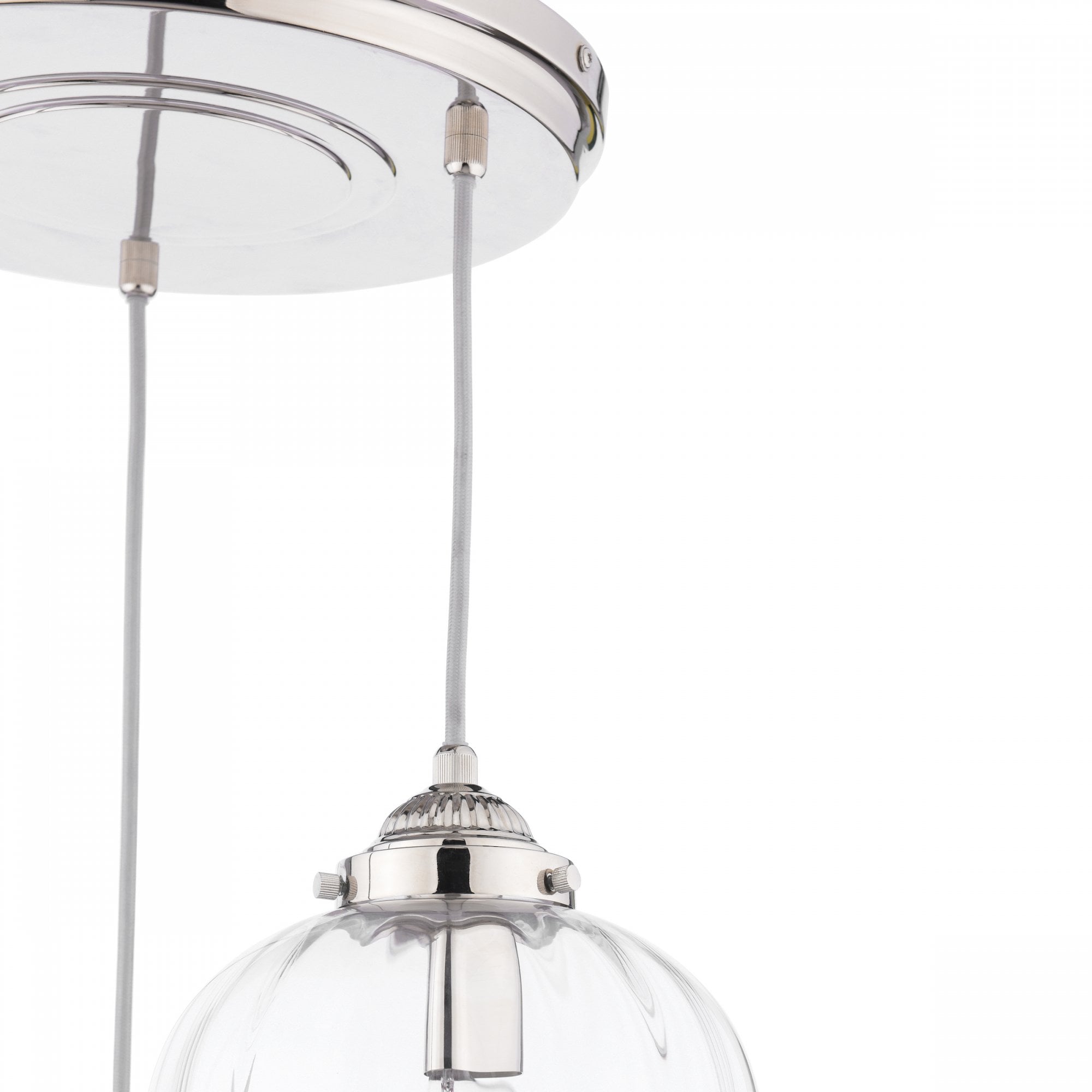 Whitham Cluster Ceiling Pendant Light In Polished Nickel and Ribbed Glass LA3756592-Q