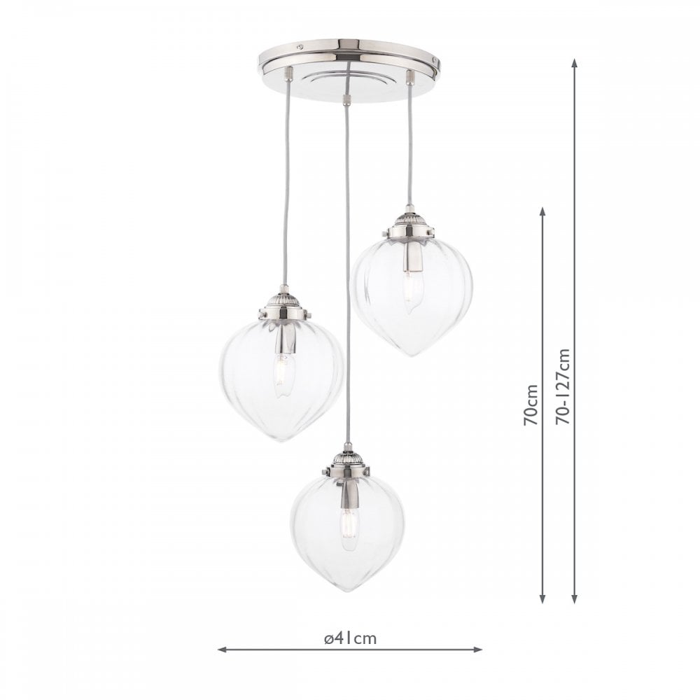 Whitham Cluster Ceiling Pendant Light In Polished Nickel and Ribbed Glass LA3756592-Q