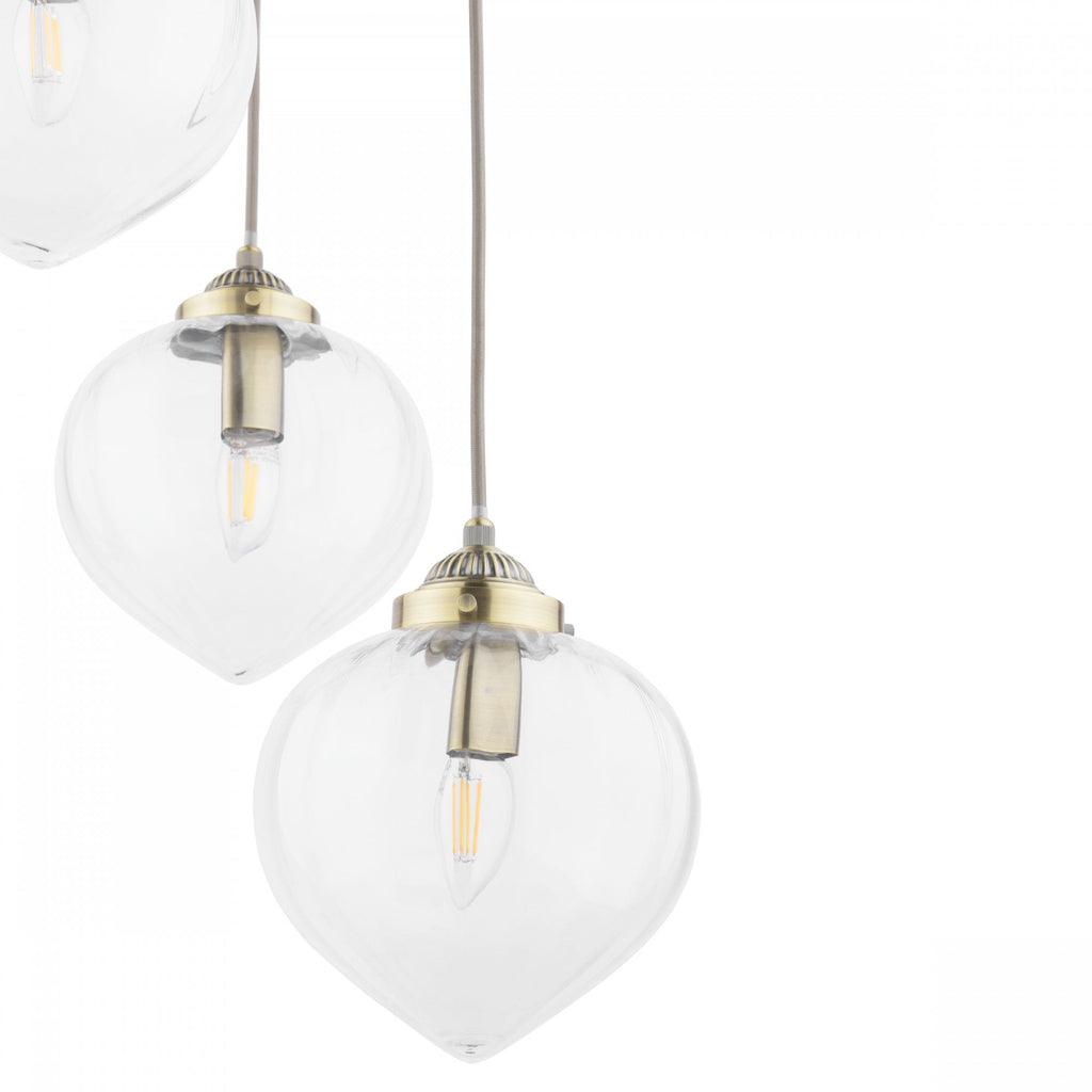 Whitham Cluster Ceiling Pendant Light In Antique Brass and Ribbed Glass LA3756397-Q