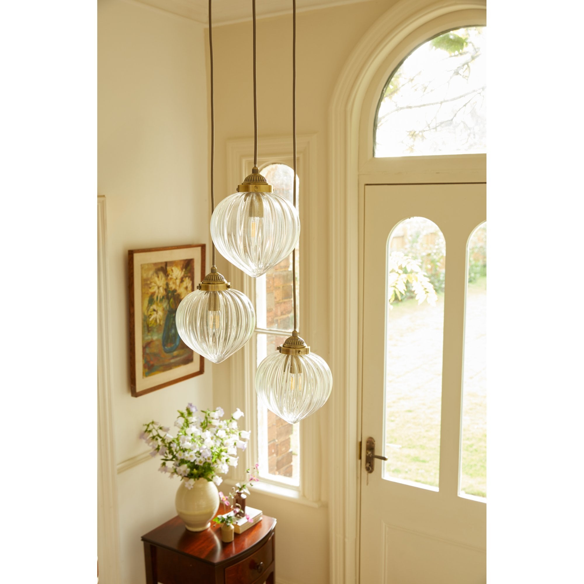 Whitham Cluster Ceiling Pendant Light In Antique Brass and Ribbed Glass LA3756397-Q