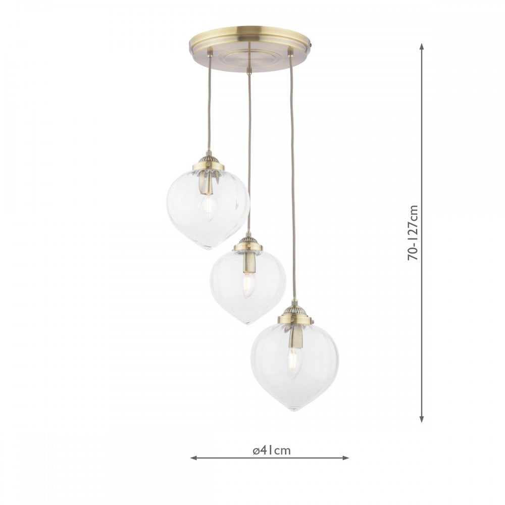 Whitham Cluster Ceiling Pendant Light In Antique Brass and Ribbed Glass LA3756397-Q