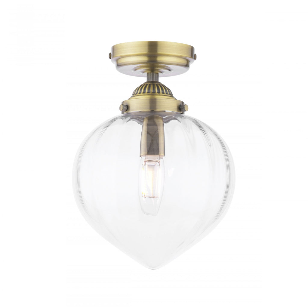 Whitham Semi Flush Ceiling Light In Antique Brass and Ribbed Glass IP44 LA3756597-Q