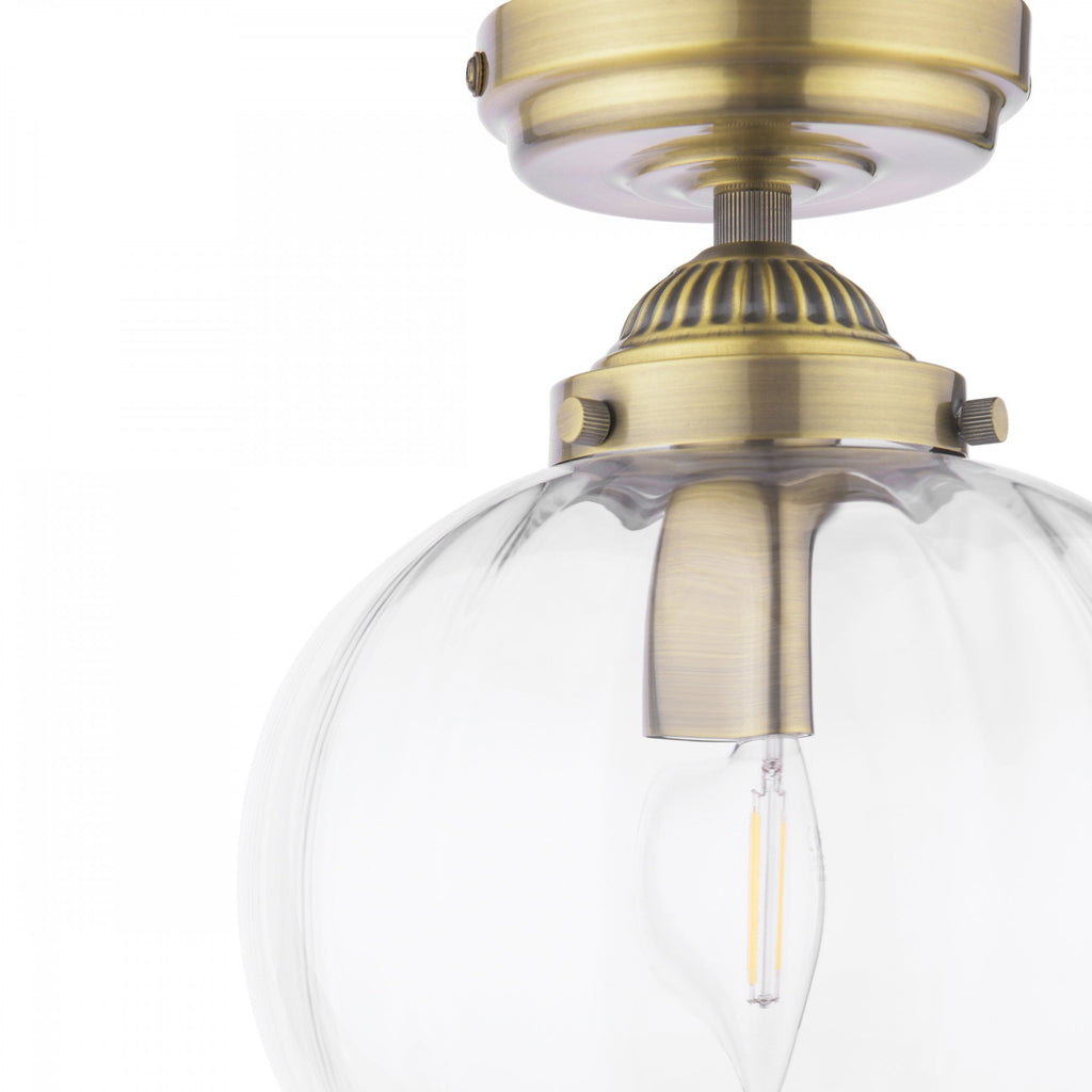 Whitham Semi Flush Ceiling Light In Antique Brass and Ribbed Glass IP44 LA3756597-Q