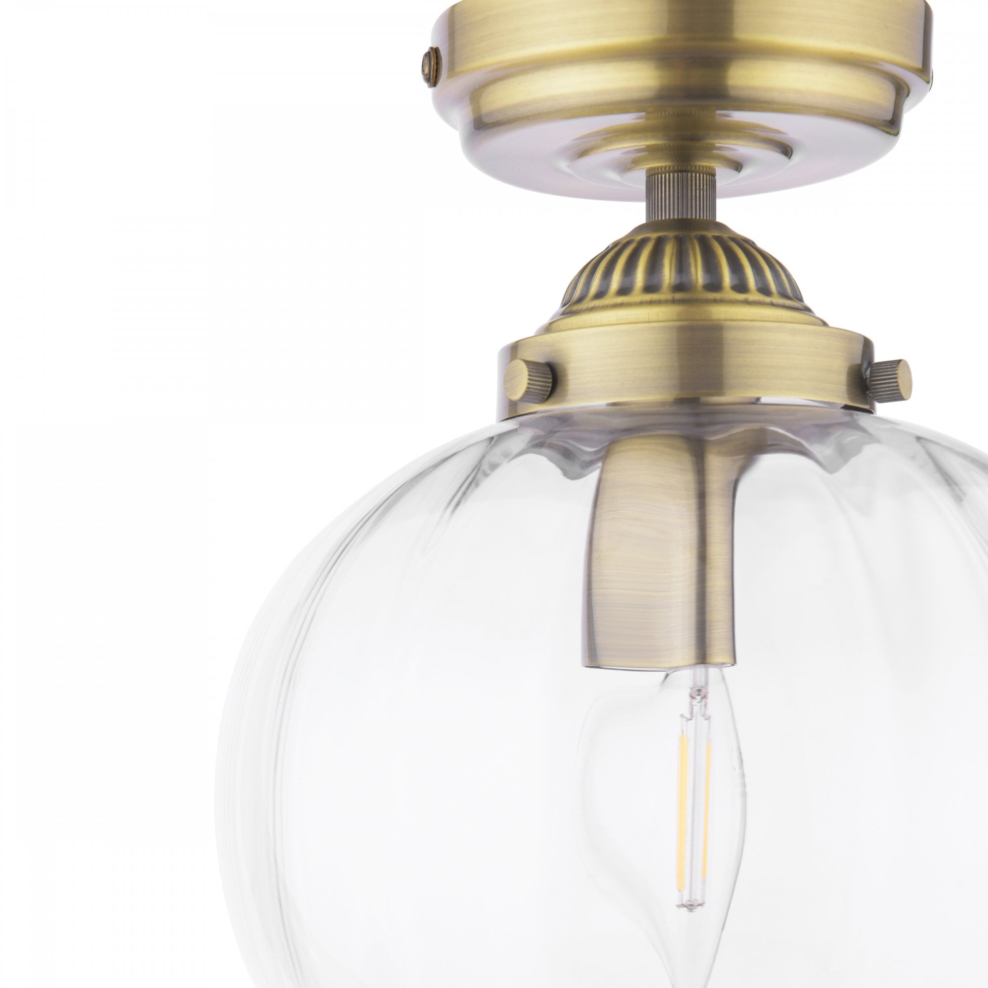 Whitham Semi Flush Ceiling Light In Antique Brass and Ribbed Glass IP44 LA3756597-Q