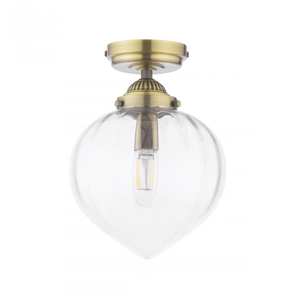 Whitham Semi Flush Ceiling Light In Antique Brass and Ribbed Glass IP44 LA3756597-Q