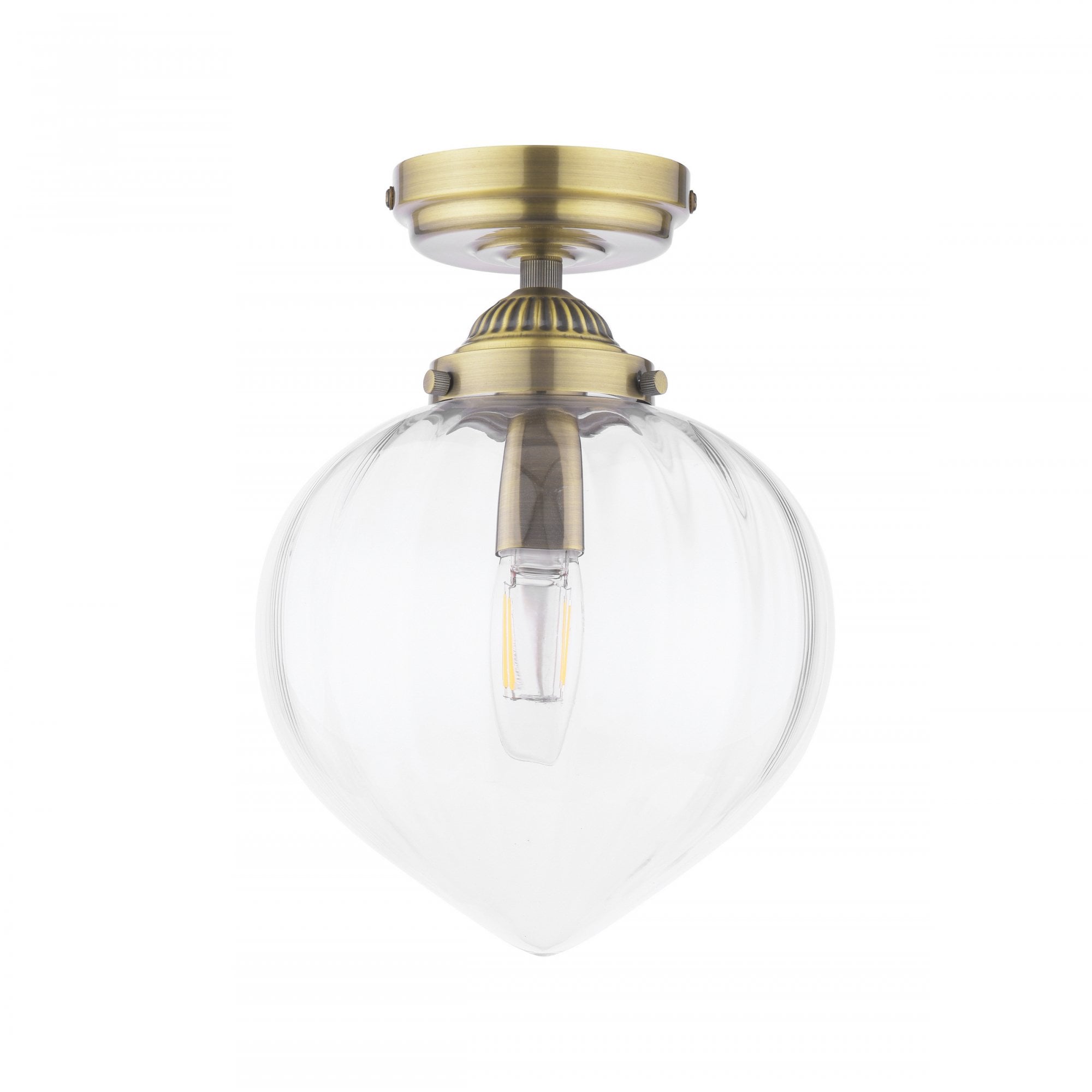 Whitham Semi Flush Ceiling Light In Antique Brass and Ribbed Glass IP44 LA3756597-Q