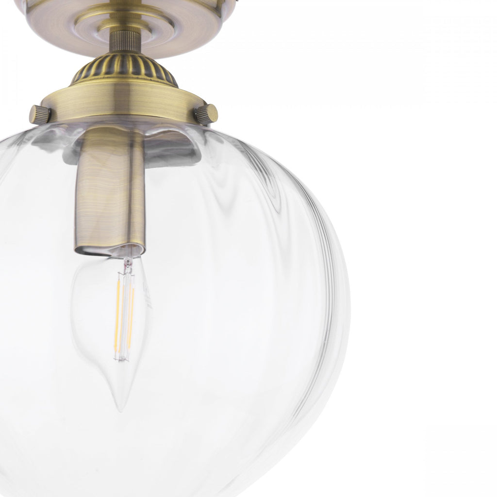 Whitham Semi Flush Ceiling Light In Antique Brass and Ribbed Glass IP44 LA3756597-Q