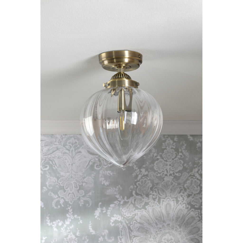 Whitham Semi Flush Ceiling Light In Antique Brass and Ribbed Glass IP44 LA3756597-Q