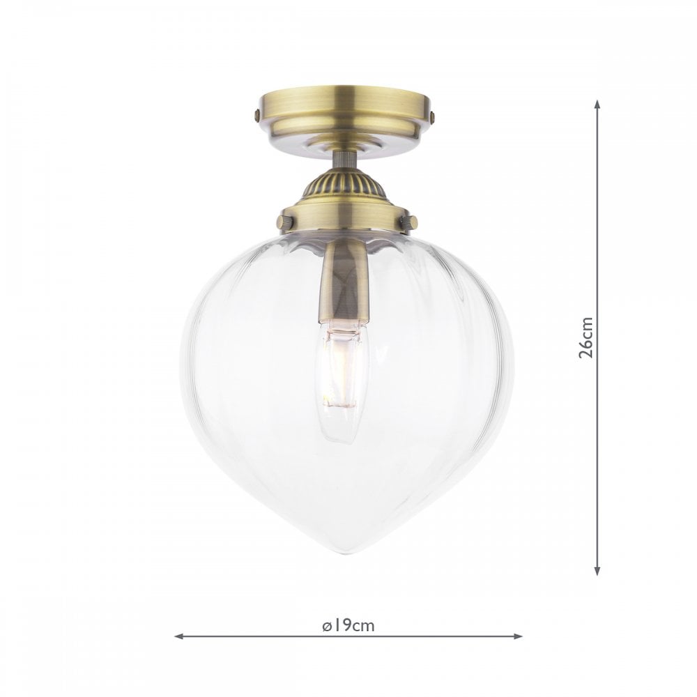 Whitham Semi Flush Ceiling Light In Antique Brass and Ribbed Glass IP44 LA3756597-Q