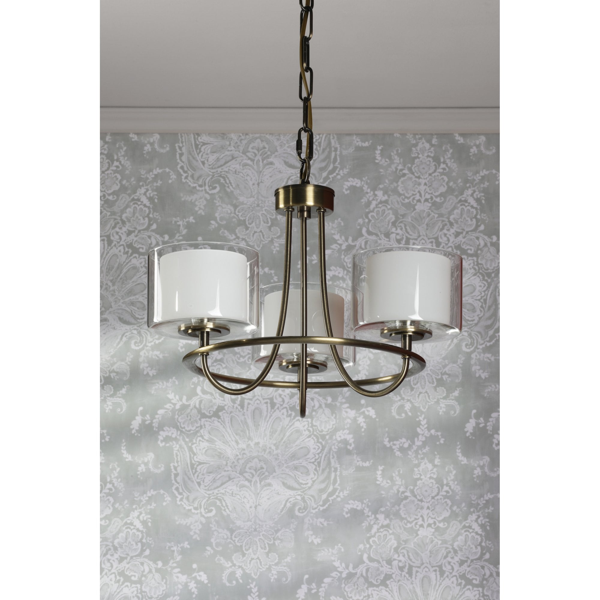 Southwell 3 Light Ceiling Chandelier In Antique Brass With Glass Shades LA3756605-Q