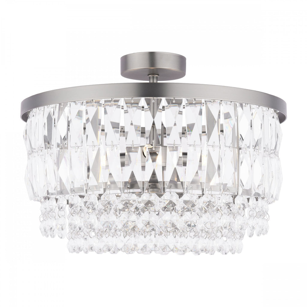 Rhosill 3 Light Semi Flush Ceiling Light With Faceted Glass In Aged Pewter Finish LA3756467-Q