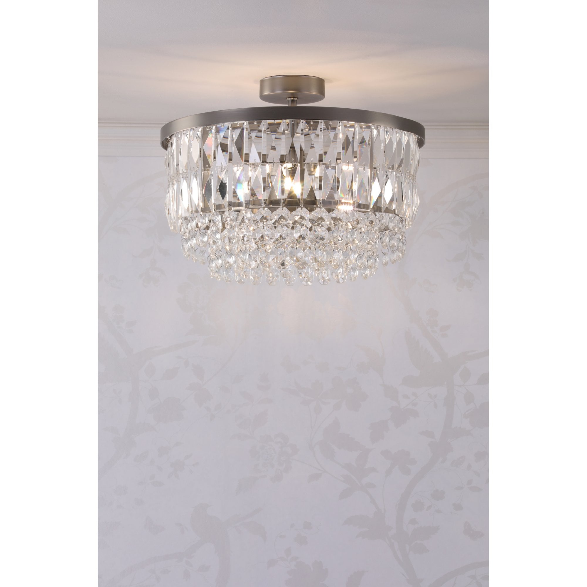 Rhosill 3 Light Semi Flush Ceiling Light With Faceted Glass In Aged Pewter Finish LA3756467-Q