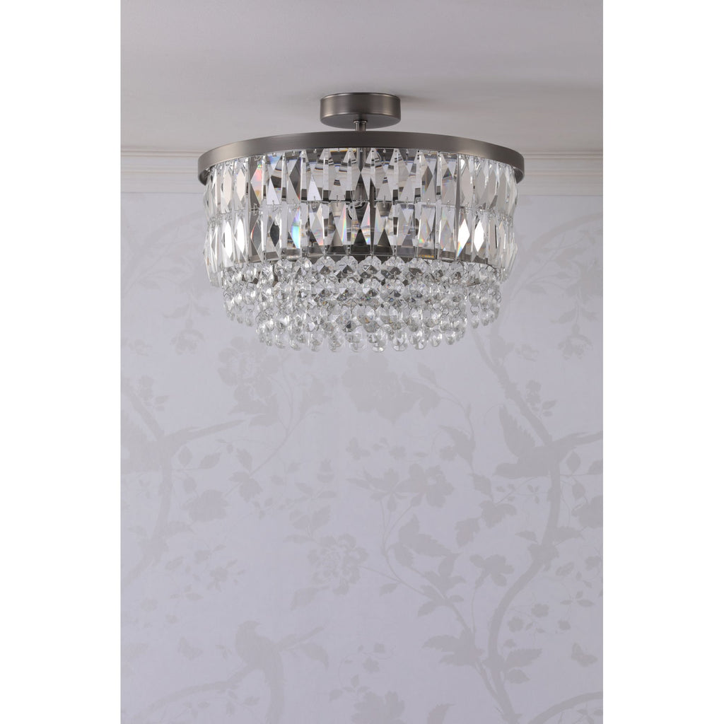 Rhosill 3 Light Semi Flush Ceiling Light With Faceted Glass In Aged Pewter Finish LA3756467-Q