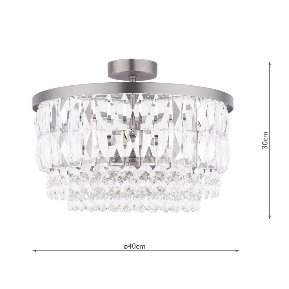 Rhosill 3 Light Semi Flush Ceiling Light With Faceted Glass In Aged Pewter Finish LA3756467-Q