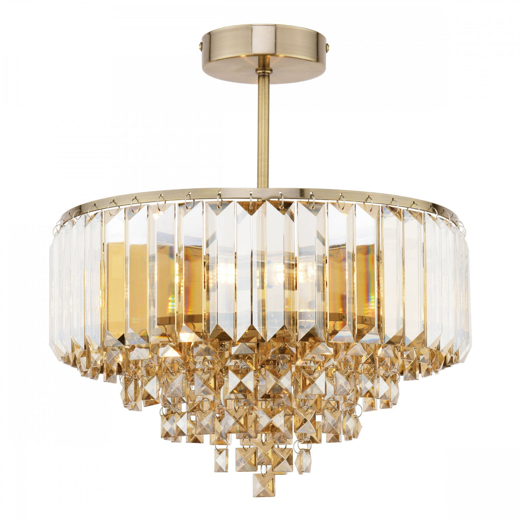 Vienna 3 Light Semi Flush Chandelier In Antique Brass Finish And Champagne Crystal LA3756327-Q