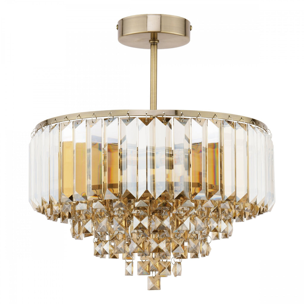 Vienna 3 Light Semi Flush Chandelier In Antique Brass Finish And Champagne Crystal LA3756327-Q