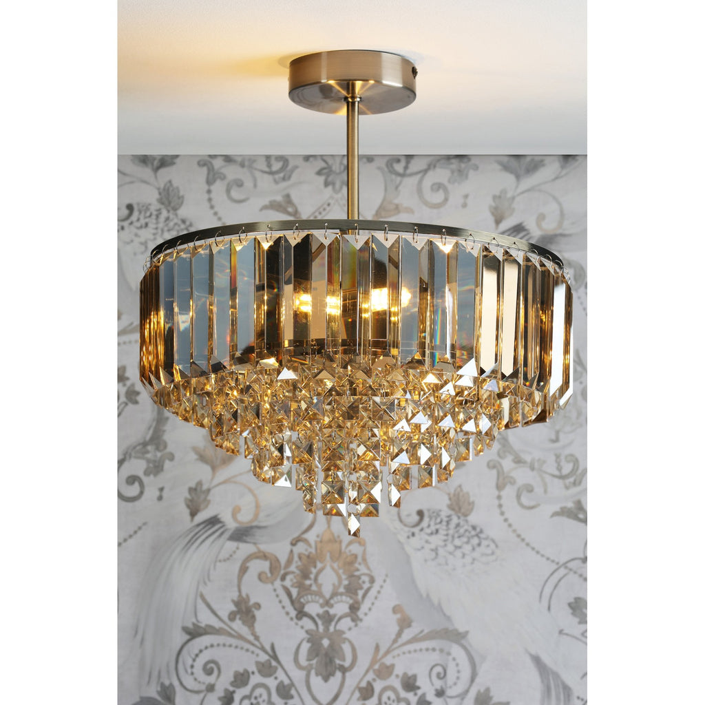 Vienna 3 Light Semi Flush Chandelier In Antique Brass Finish And Champagne Crystal LA3756327-Q