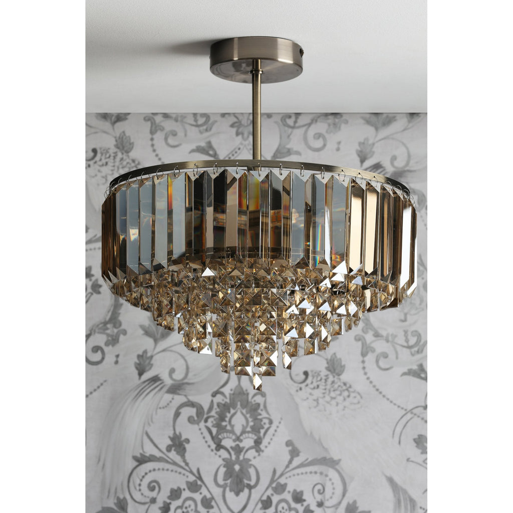 Vienna 3 Light Semi Flush Chandelier In Antique Brass Finish And Champagne Crystal LA3756327-Q