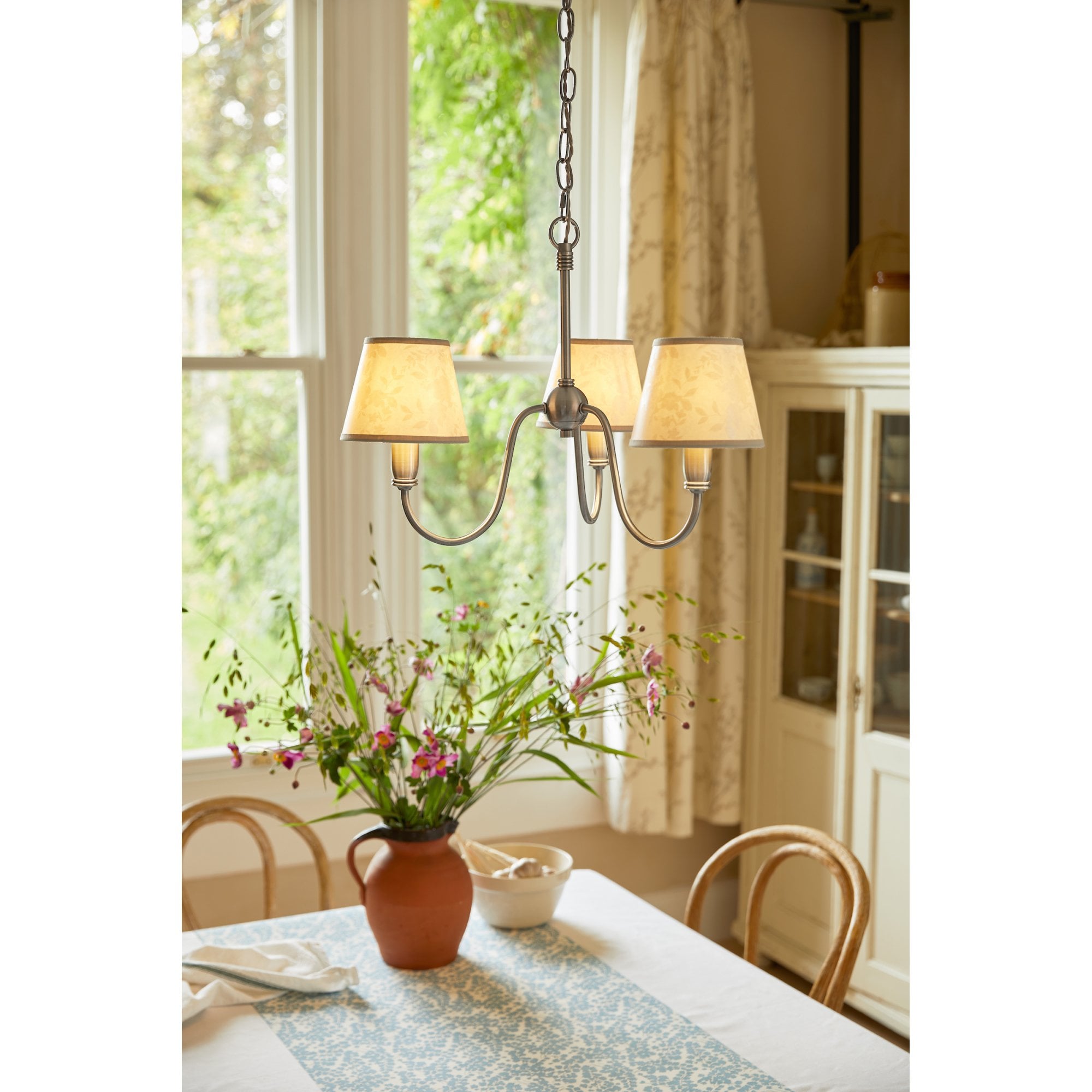 Westbourne 3 Light Armed Pendant In Polished Pewter With Shades LA3756416-Q