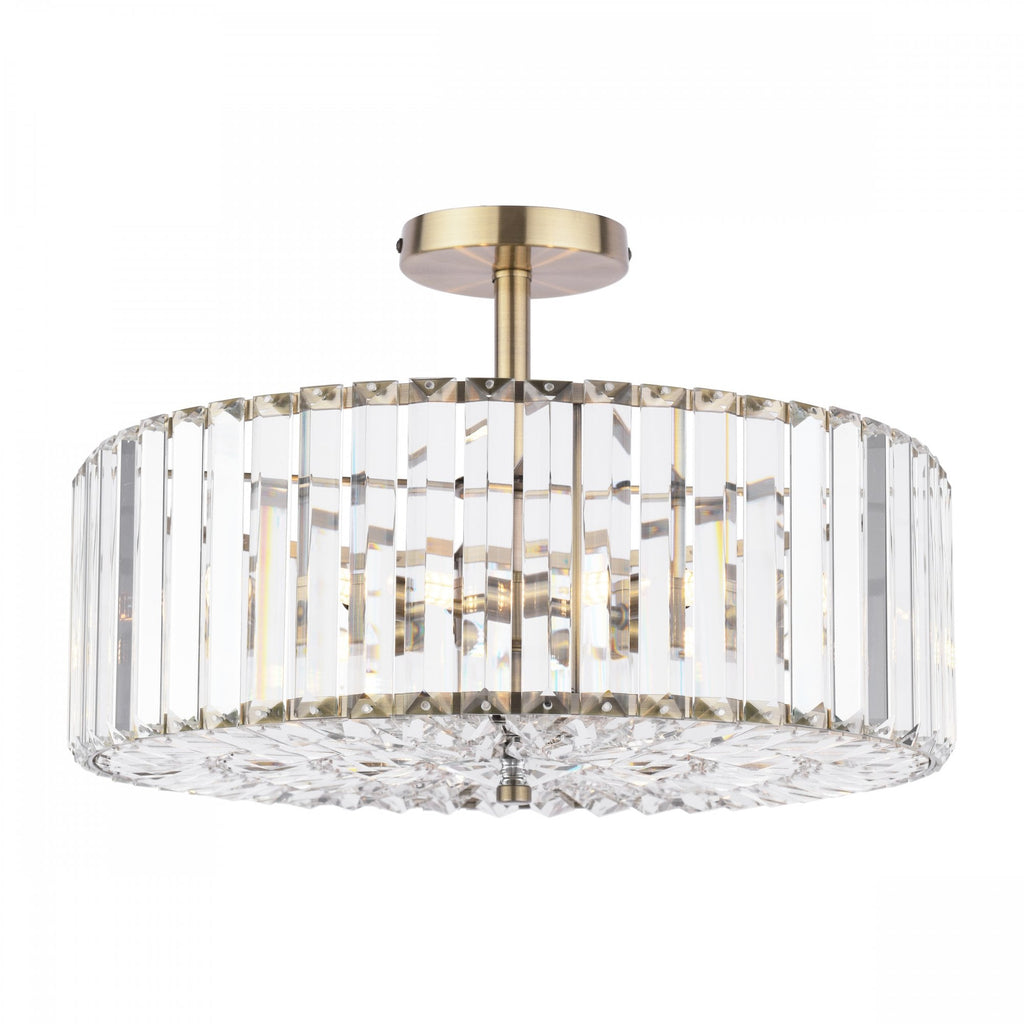 Fernhurst 4 Light Semi Flush Ceiling Light In Antique Brass And Crystal Glass LA3756473-Q