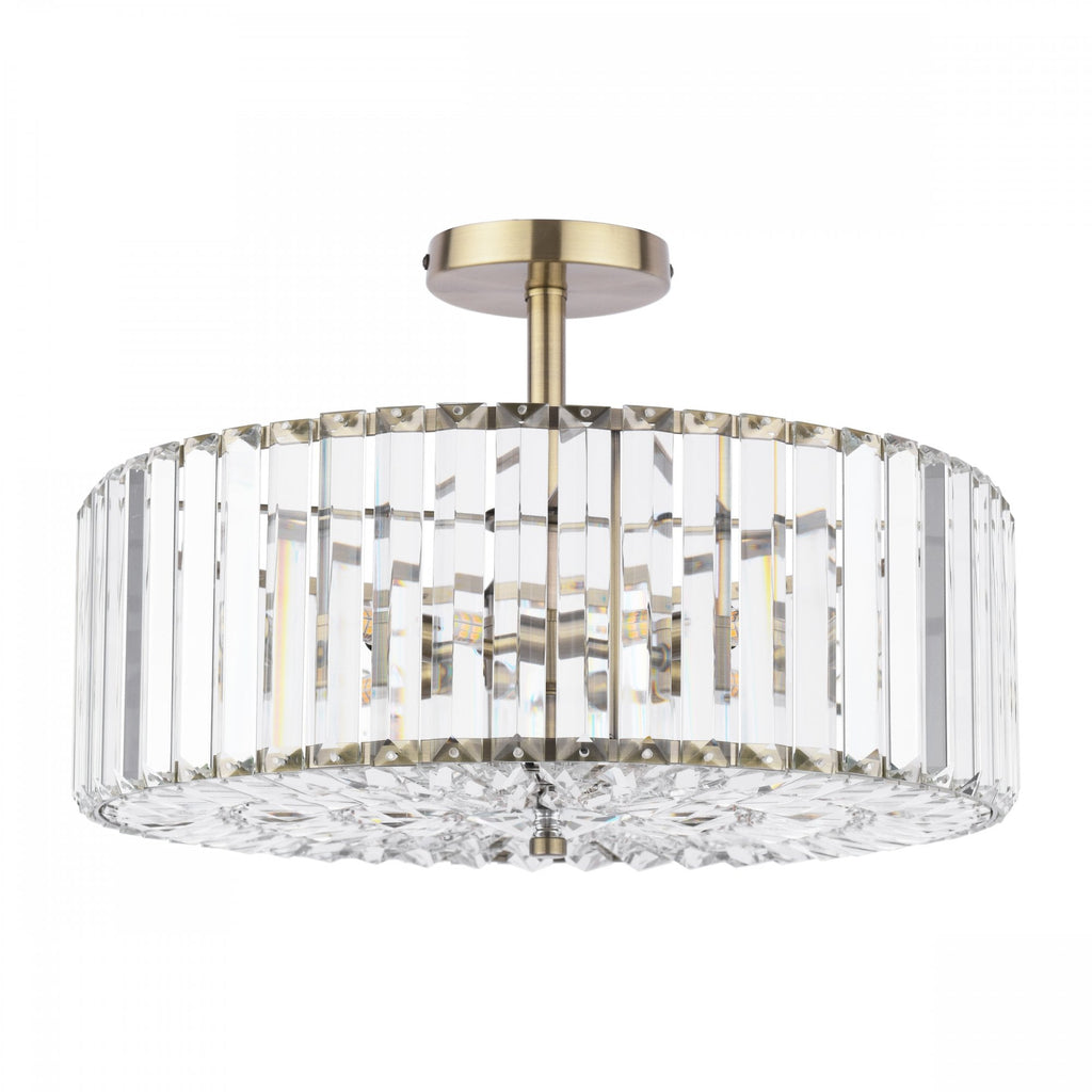 Fernhurst 4 Light Semi Flush Ceiling Light In Antique Brass And Crystal Glass LA3756473-Q