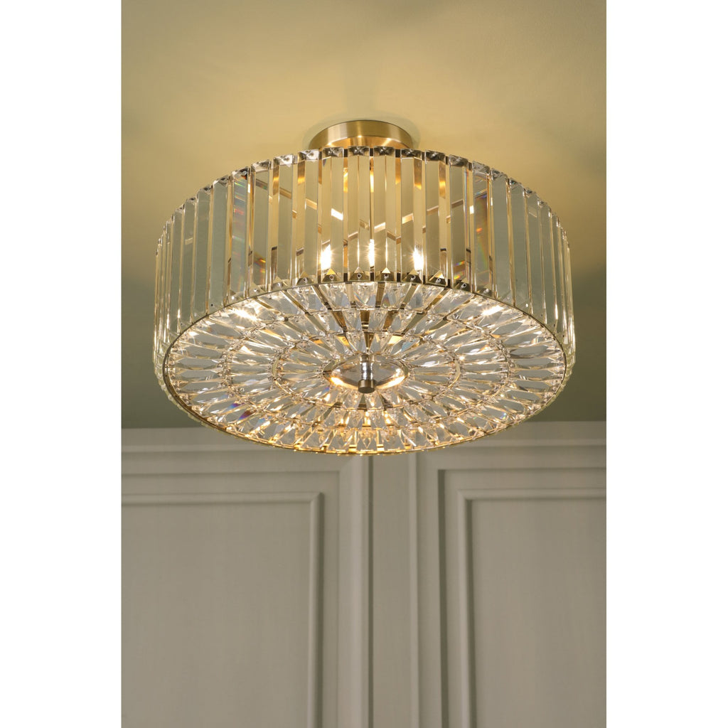 Fernhurst 4 Light Semi Flush Ceiling Light In Antique Brass And Crystal Glass LA3756473-Q