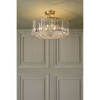 Fernhurst 4 Light Semi Flush Ceiling Light In Antique Brass And Crystal Glass LA3756473-Q