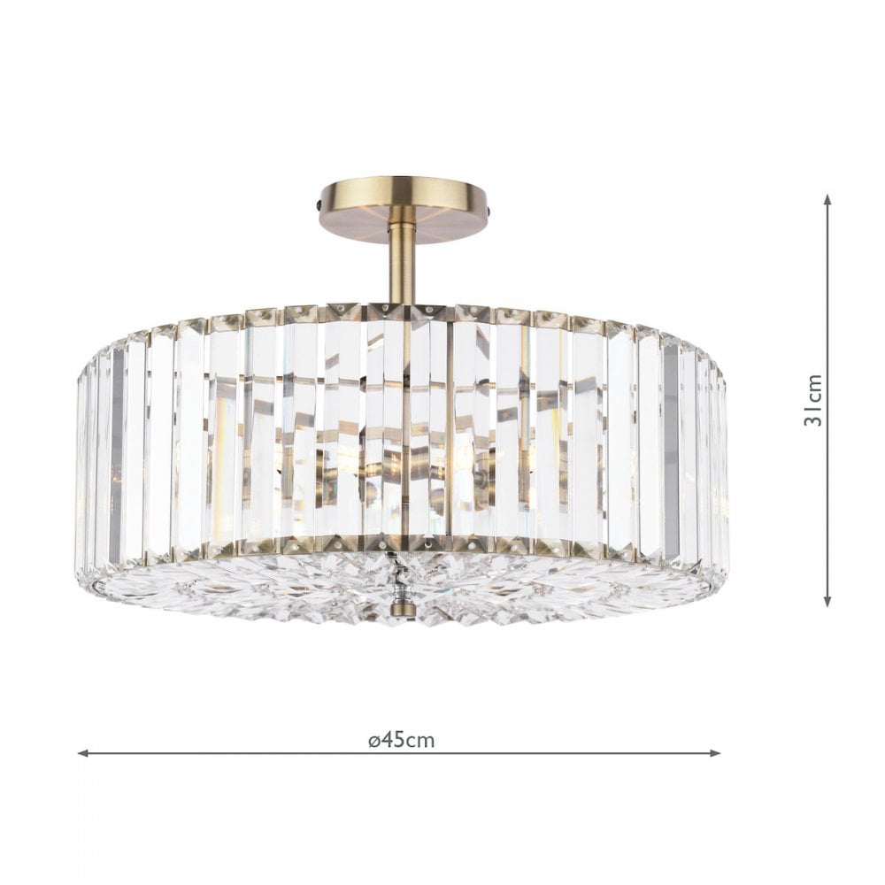 Fernhurst 4 Light Semi Flush Ceiling Light In Antique Brass And Crystal Glass LA3756473-Q