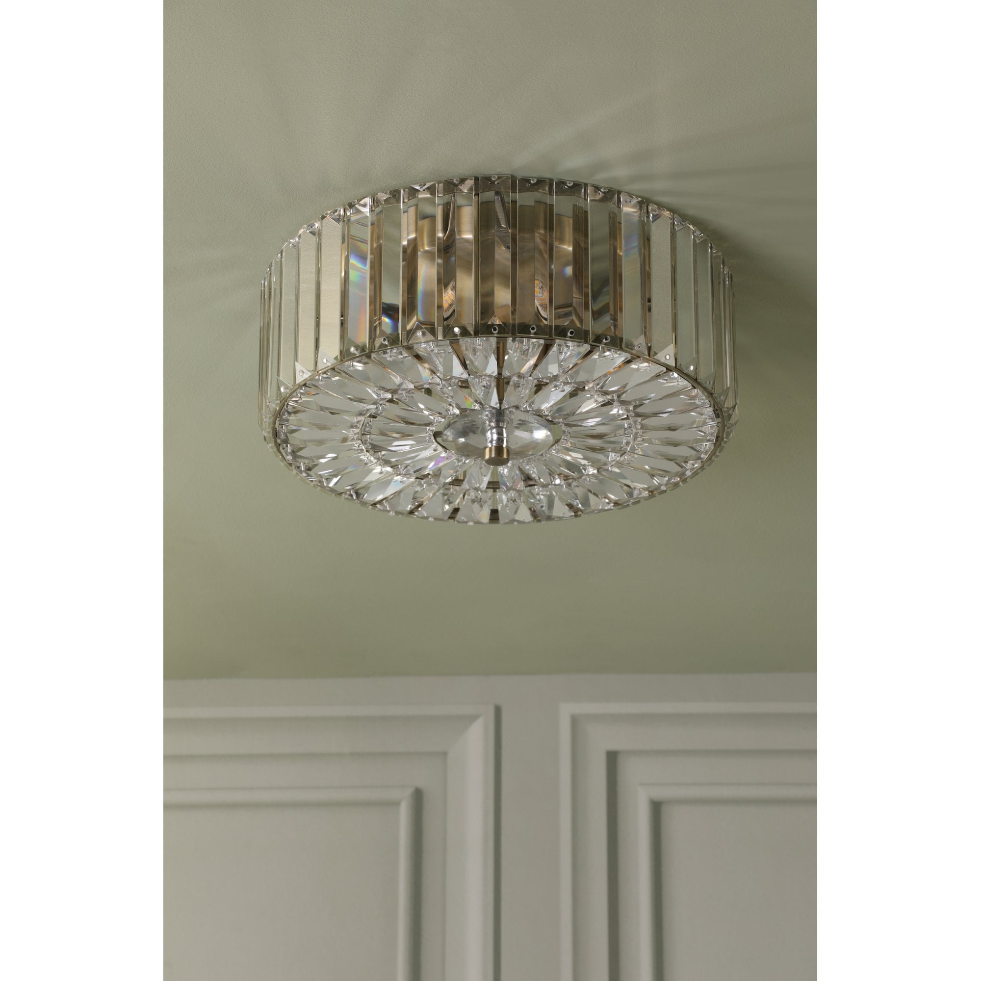 Fernhurst 3 Light Crystal Glass Flush Ceiling Light In Antique Brass LA3756472-Q