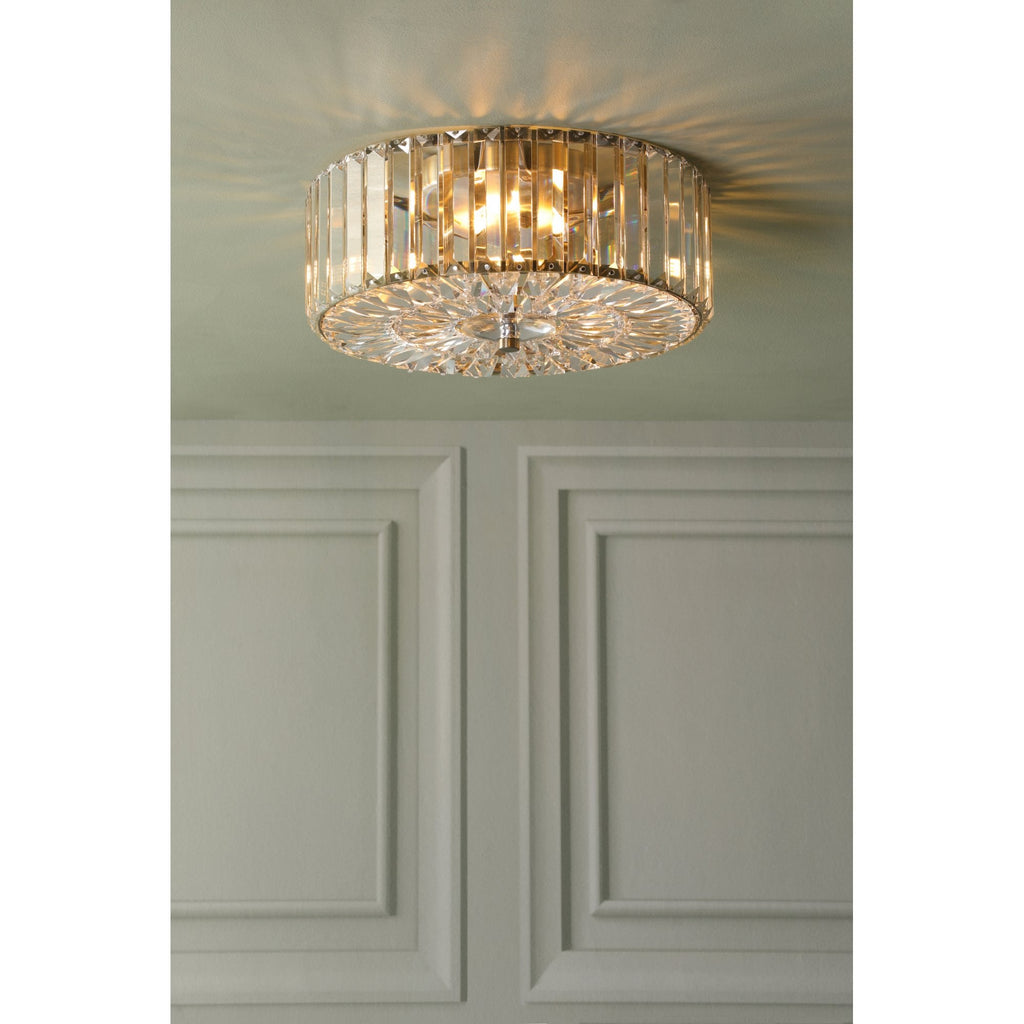 Fernhurst 3 Light Crystal Glass Flush Ceiling Light In Antique Brass LA3756472-Q
