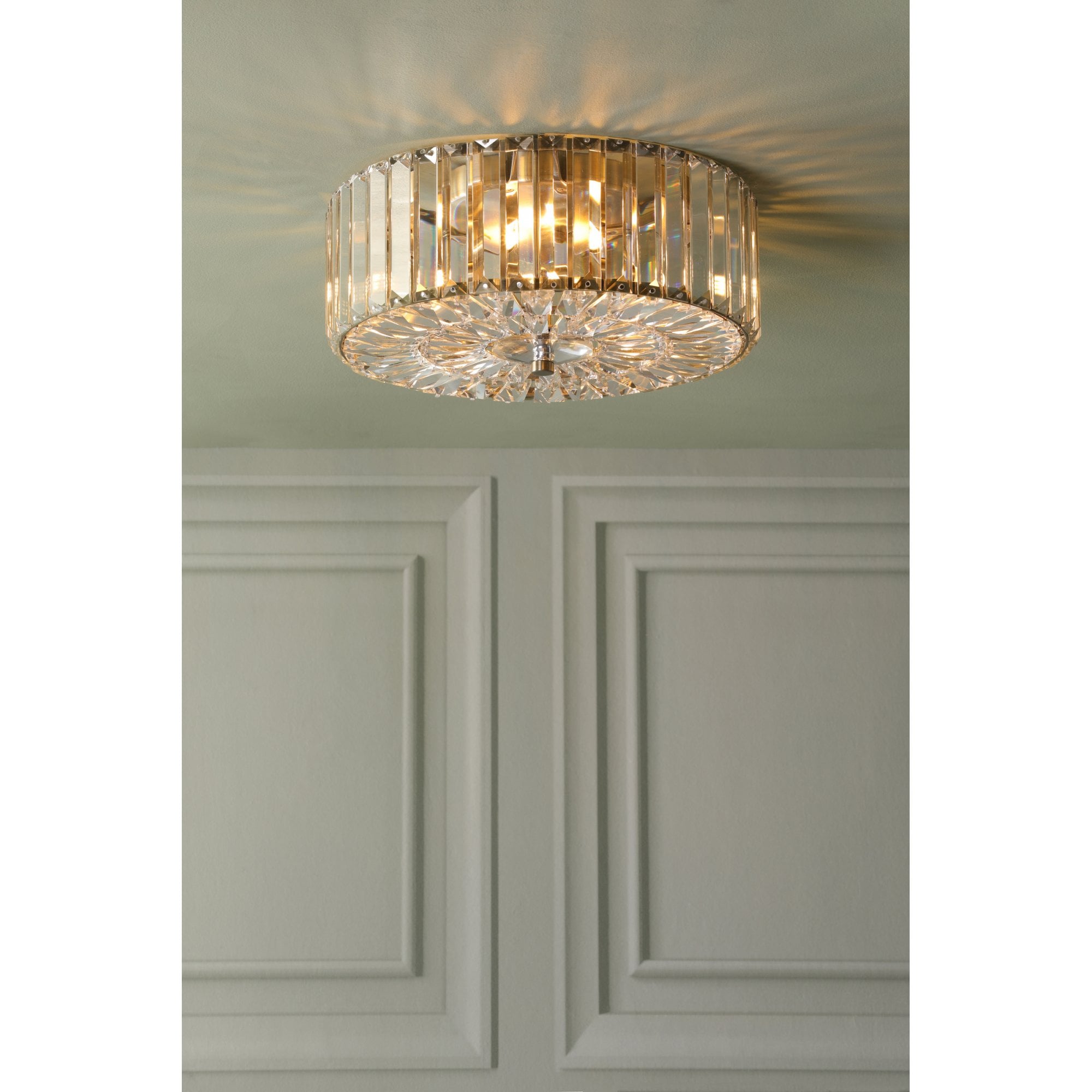 Fernhurst 3 Light Crystal Glass Flush Ceiling Light In Antique Brass LA3756472-Q