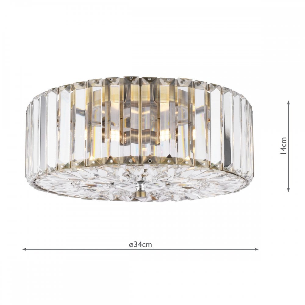 Fernhurst 3 Light Crystal Glass Flush Ceiling Light In Antique Brass LA3756472-Q