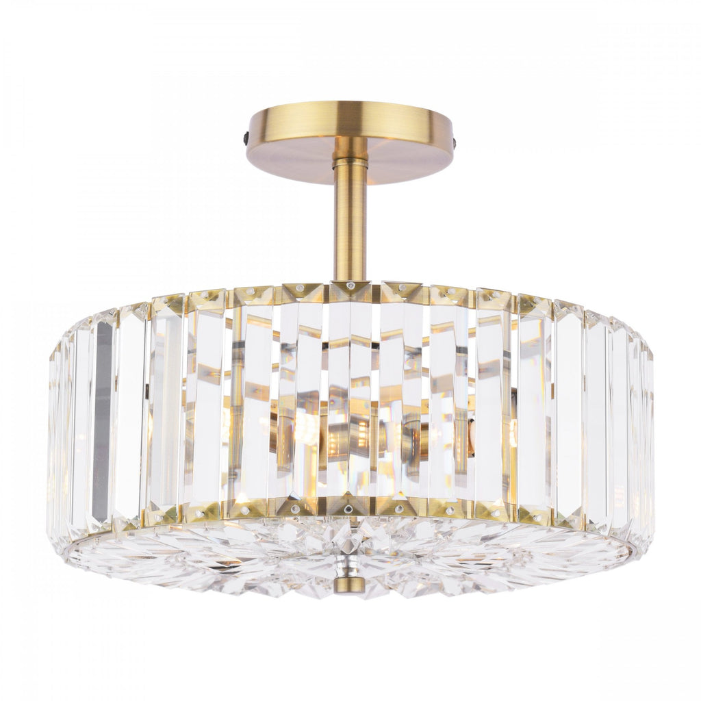 Fernhurst 3 Light Semi Flush Ceiling Light In Antique Brass And Crystal Glass LA3756455-Q