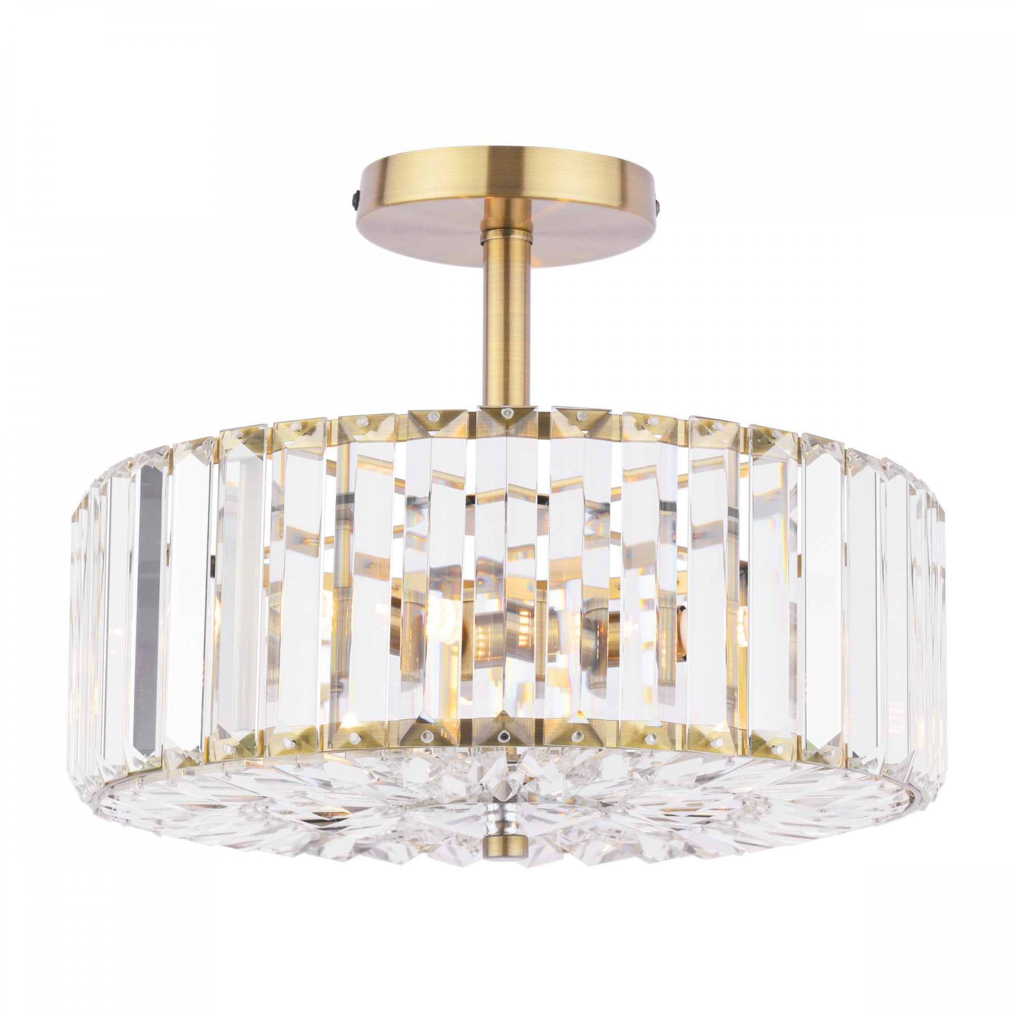 Fernhurst 3 Light Semi Flush Ceiling Light In Antique Brass And Crystal Glass LA3756455-Q