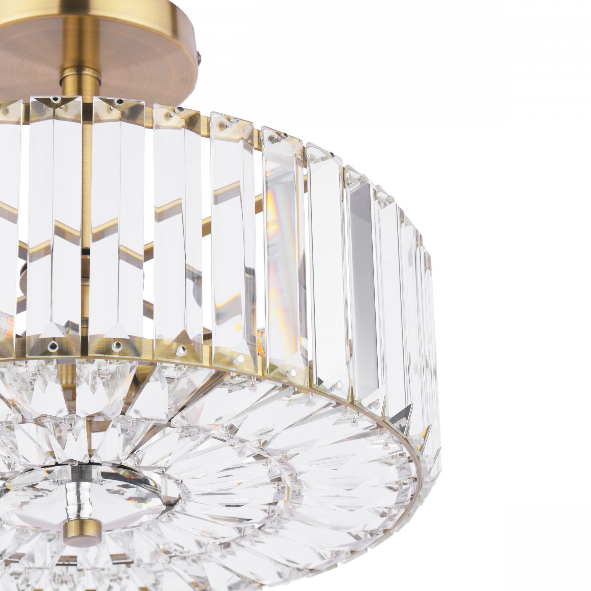 Fernhurst 3 Light Semi Flush Ceiling Light In Antique Brass And Crystal Glass LA3756455-Q
