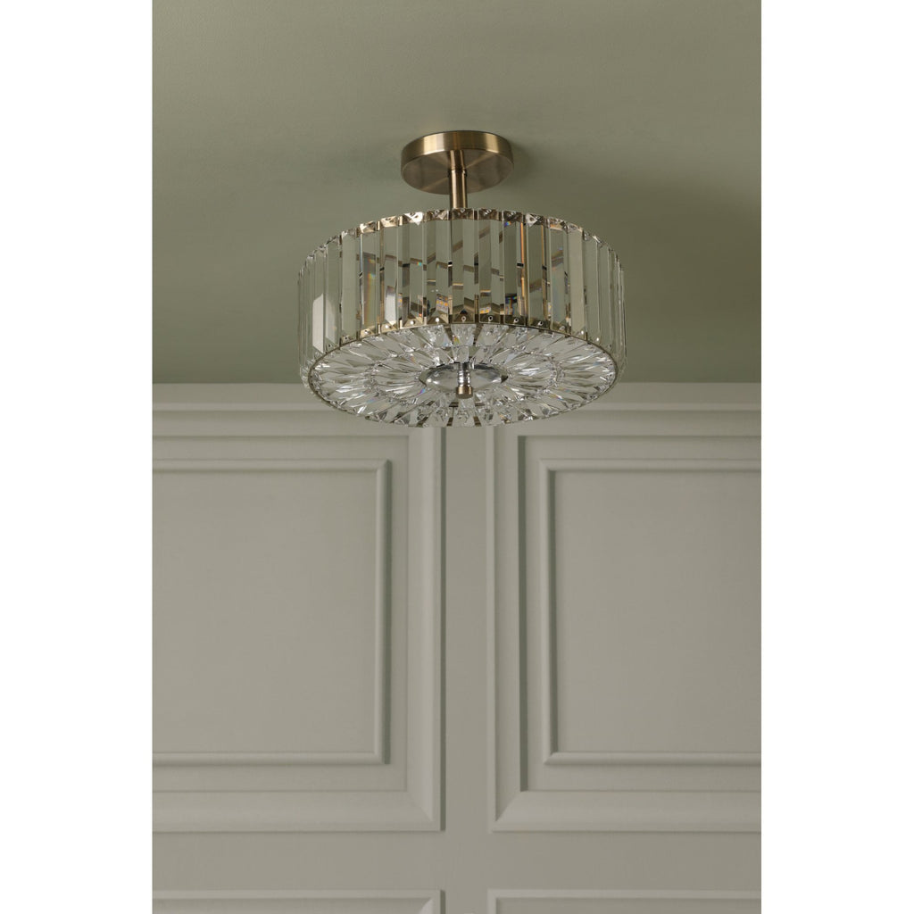 Fernhurst 3 Light Semi Flush Ceiling Light In Antique Brass And Crystal Glass LA3756455-Q