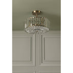 Fernhurst 3 Light Semi Flush Ceiling Light In Antique Brass And Crystal Glass LA3756455-Q