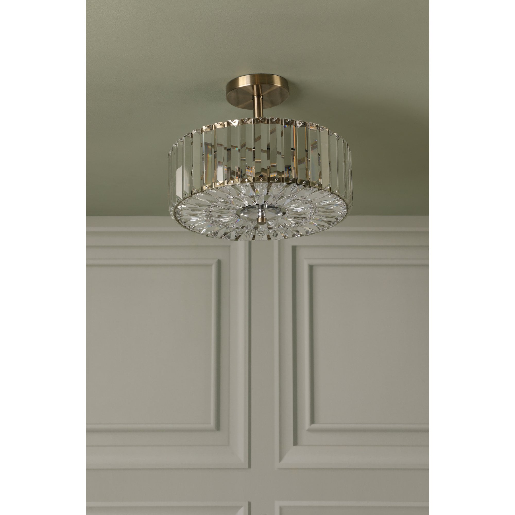 Fernhurst 3 Light Semi Flush Ceiling Light In Antique Brass And Crystal Glass LA3756455-Q